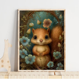 Forest Baby Squirrel Blume | Eichhörnchenwand Poster
