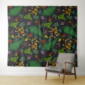 Forest berries, leaves and bugs on graphite black wandteppich (Beispiel (Horizontal))