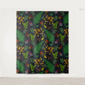 Forest berries, leaves and bugs on graphite black wandteppich (Vorderseite)