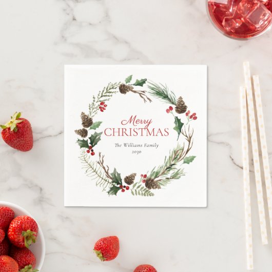 Forest Berry Pinecone Wreath Frohe Weihnachten Serviette (Beispiel)