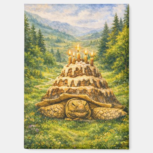 Forest Birthday Cake Sulcata Tortoise Watercolor Magnet (Vorderseite)