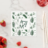 Forest Blätter Green Monogram 3 Initials Newlyweds Serviette (Beispiel)