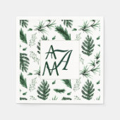 Forest Blätter Green Monogram 3 Initials Newlyweds Serviette (Vorderseite)