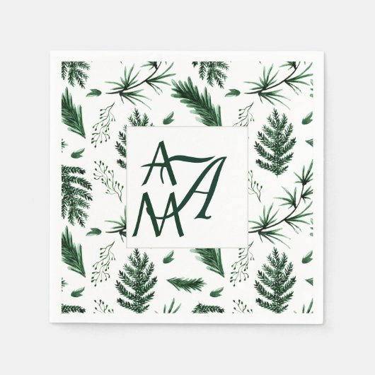Forest Blätter Green Monogram 3 Initials Newlyweds Serviette (Vorderseite)