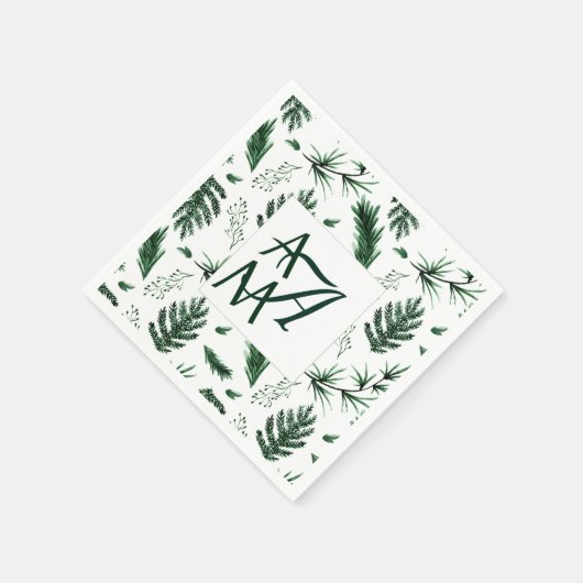 Forest Blätter Green Monogram 3 Initials Newlyweds Serviette (Ecke)