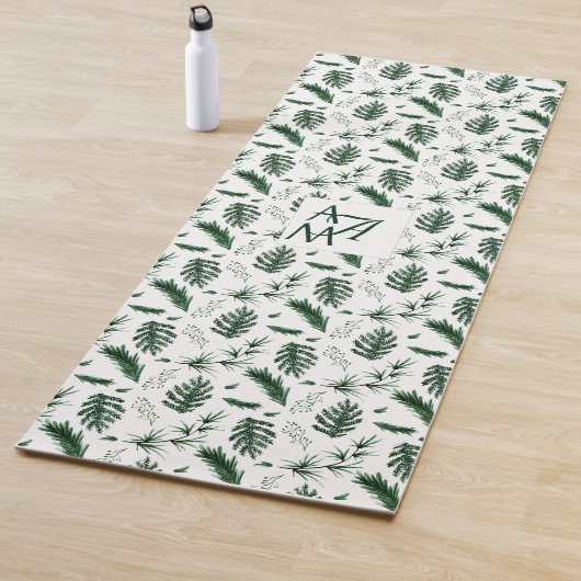 Forest Blätter Green Monogram 3 Initials Newlyweds Yogamatte (Beispiel)