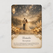 forest Blue Gold Starry Night Lake wedding Begleitkarte (Vorderseite)