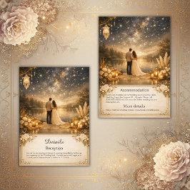 forest Blue Gold Starry Night Lake wedding Begleitkarte