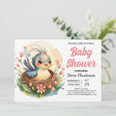 Forest Boho Girly Bird Baby Dusche Einladung (Stehend Vorderseite)
