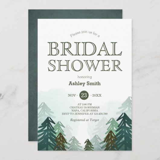 Forest Bridal Dusche Einladung Winter Abenteuer (Vorne/Hinten)