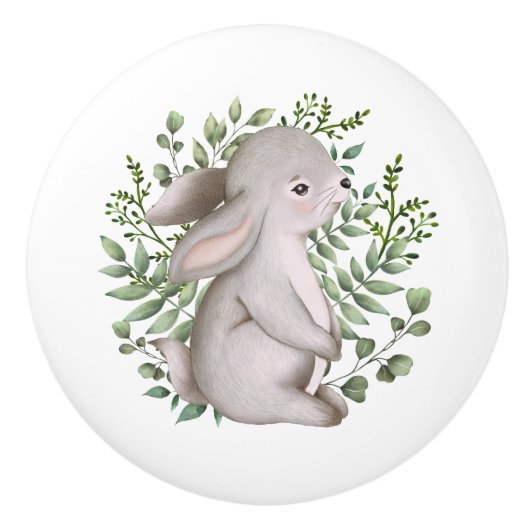 Forest Bunny Rabbit Woodland Greenery Baby Kinderz Keramikknauf (Vorderseite)