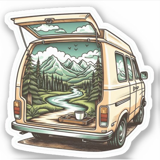 Forest Camper Van Vinyl Sticker | Camping Sticker (Vorderseite)