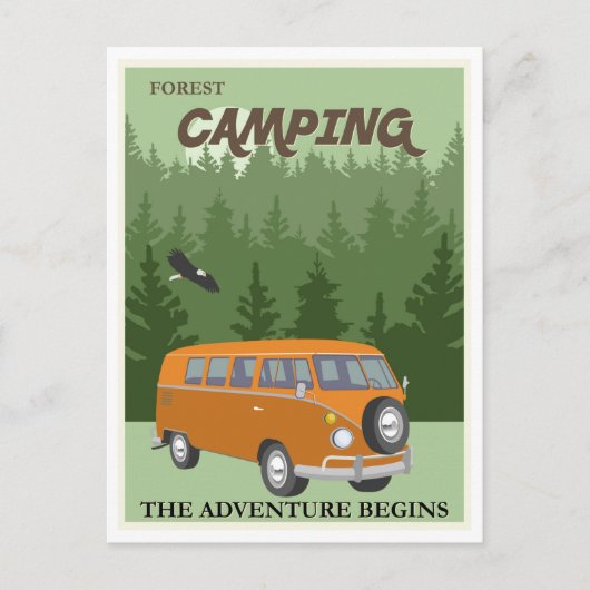 Forest Camping Camper Van Travel Poster Postkarte (Vorderseite)