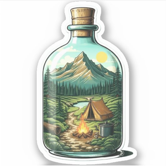 Forest Camping In a Bottle Vinyl Sticker | Sticker (Vorderseite)