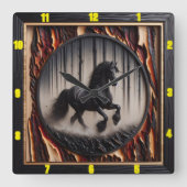 Forest Canter: Personalisierter Charred Wood Fries Quadratische Wanduhr (Vorderseite)