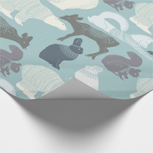 Forest Christmas Bunny Fox Deer Bären Bird Eichhör Geschenkpapier (Ecke)