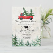 Forest Christmas Tree Red Baby Dusche Einladung (Stehend Vorderseite)