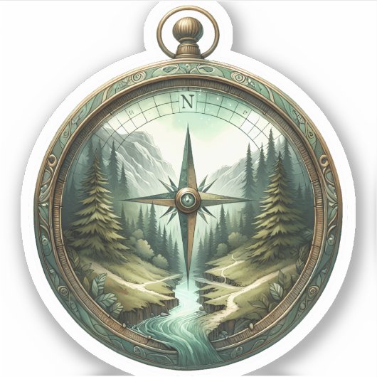 Forest Compass Vinyl Sticker | Die-Cut Sticker (Vorderseite)