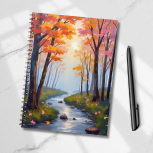 Forest Creek   Herbstlaub Wasserfarbenlandschaft Notizblock