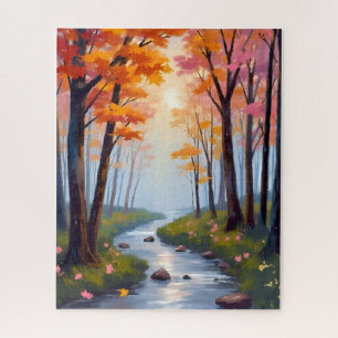 Forest Creek   Herbstlaub Wasserfarbenlandschaft Puzzle