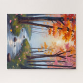 Forest Creek | Herbstlaub Wasserfarbenlandschaft Puzzle (Horizontal)