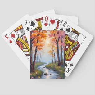 Forest Creek Herbstlaub Wasserfarbenlandschaft Spielkarten