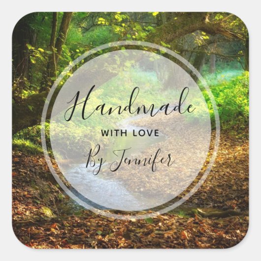 Forest Creek Schöne Landschaft Foto Quadratischer Aufkleber (Vorderseite)