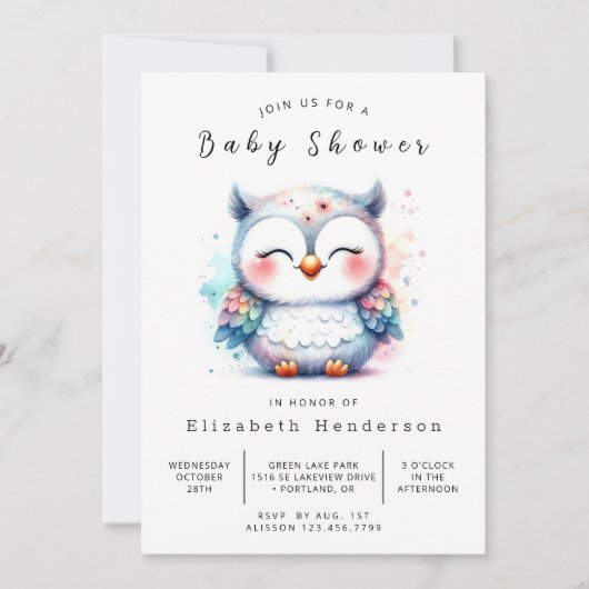 Forest Custom Owl Baby Dusche Einladung (Vorderseite)