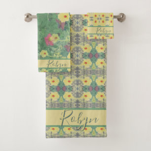 Forest Daisy Floor w/Name Badetuch Set