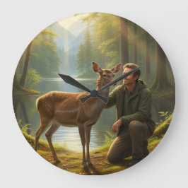 forest deer clock große wanduhr