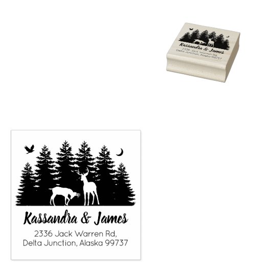 Forest Deer Couple Rücksendeadresse Gummistempel (Stempel)