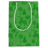 Forest Deer Folk Art Green Gift Bag Mittlere Geschenktüte (Vorderseite)