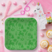 Forest Deer Folk Art Green Pappteller (Party)