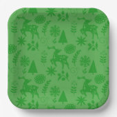 Forest Deer Folk Art Green Pappteller (Vorderseite)