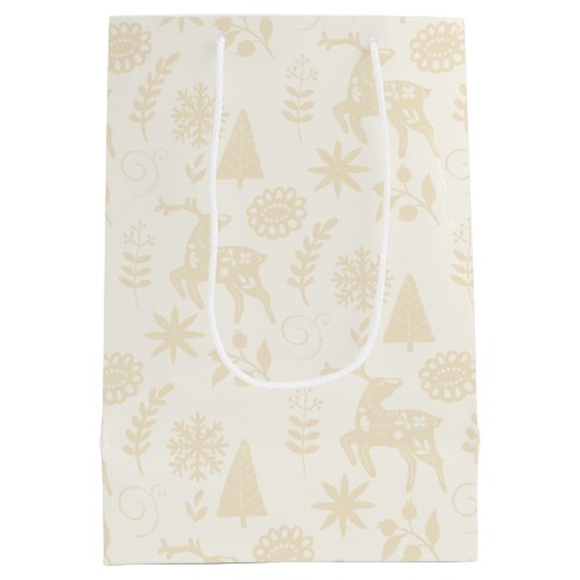 Forest Deer Folk Art Ivory Gift Bag Mittlere Geschenktüte (Rückseite)