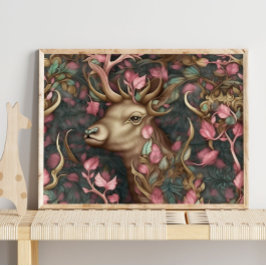 Forest Deer Pink Hidden Animal | Deer Wall Print Poster