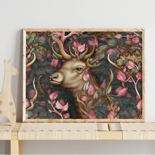 Forest Deer Pink Hidden Animal | Deer Wall Print Poster