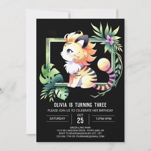 Forest Digital Tiger Geburtstag Einladung (Vorderseite)