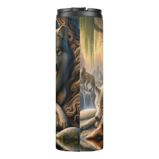 Forest Dweller, Wolf Pack, Sunset. Thermosbecher (Rückseite)