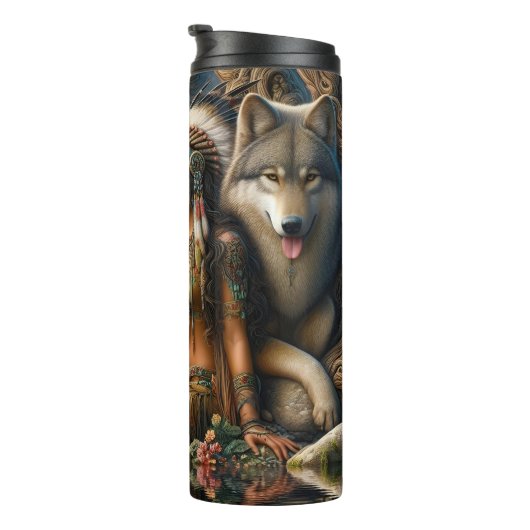 Forest Dweller, Wolf Pack, Sunset. Thermosbecher (Nach rechts gedreht)