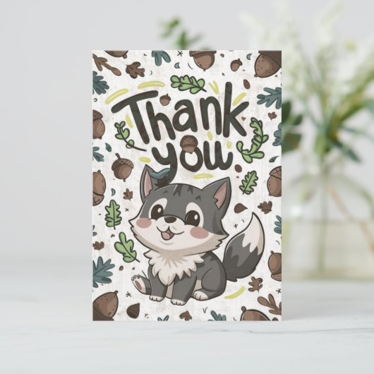 Forest Editable Wolf Dankeskarte (Stehend Vorderseite)