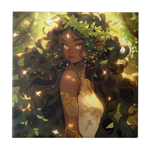 Forest Elf American Black Fantasy Art Fliese (Vorderseite)