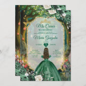 Forest Emerald Green Quinceañera Einladung (Vorne/Hinten)