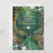 Forest Enchanted Emerald Green Quinceañera Einladung (Vorderseite)