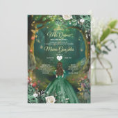 Forest Enchanted Emerald Green Quinceañera Einladung (Stehend Vorderseite)