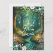 Forest Enchanted Emerald Green Quinceañera Einladung (Rückseite)