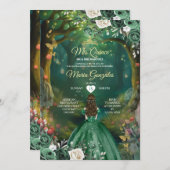 Forest Enchanted Emerald Green Quinceañera Einladung (Vorne/Hinten)