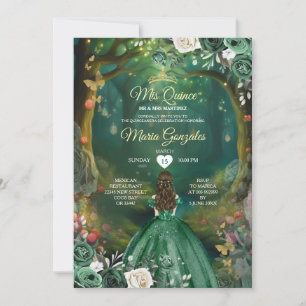 Forest Enchanted Emerald Green Quinceañera Einladung