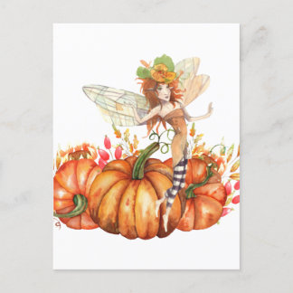 Forest Fairy & Autumn Pumpkin Bouquet Postkarte