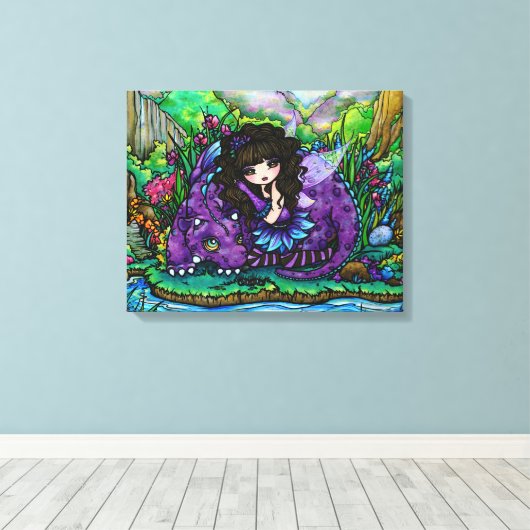 Forest Fairy Lila Dragon Kinderzimmer Leinwand Kun (Insitu (Holzboden))